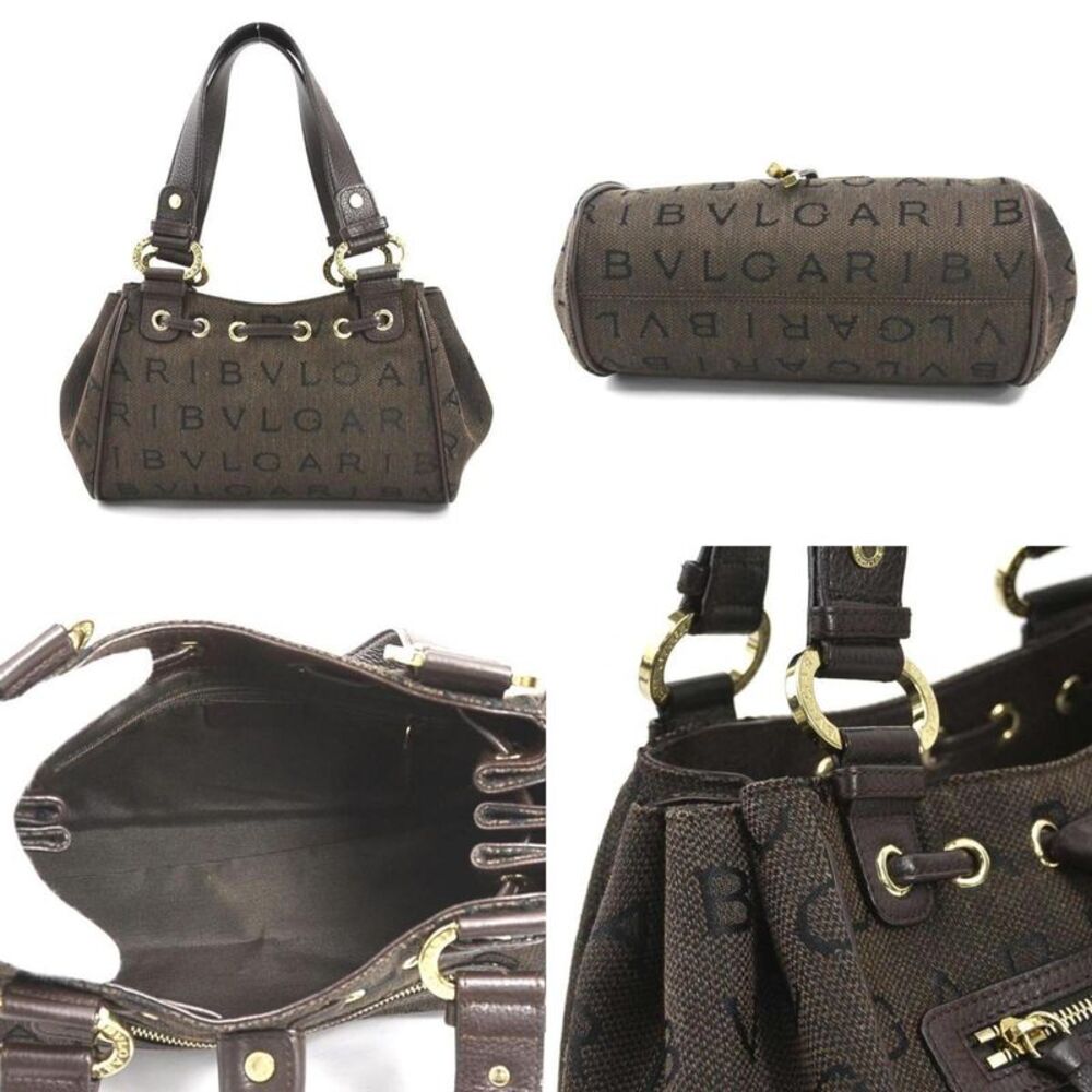 Bulgari Logo Mania Brown Canvas Handbag (Pre-Owned) - Picture 3 of 5